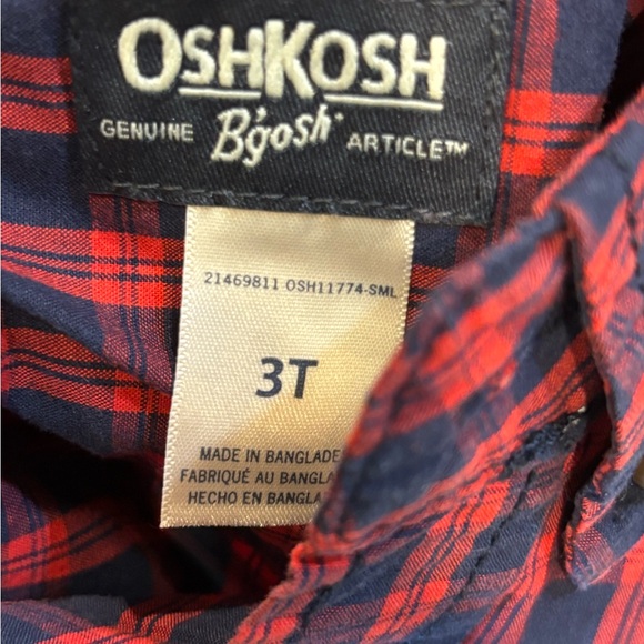 OshKosh‎ B’gosh Boys Toddler 3T Red Checkered Button Down Shirt Preppy Cute - Picture 4 of 5